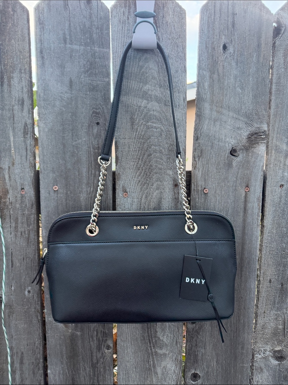 DKNY Black Shoulder Bag with Chain-Strap Accents
